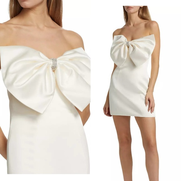 NWOT Bronx and Banco Evie Bow Satin Minidress Elegant white Mini Dress - Picture 1 of 16